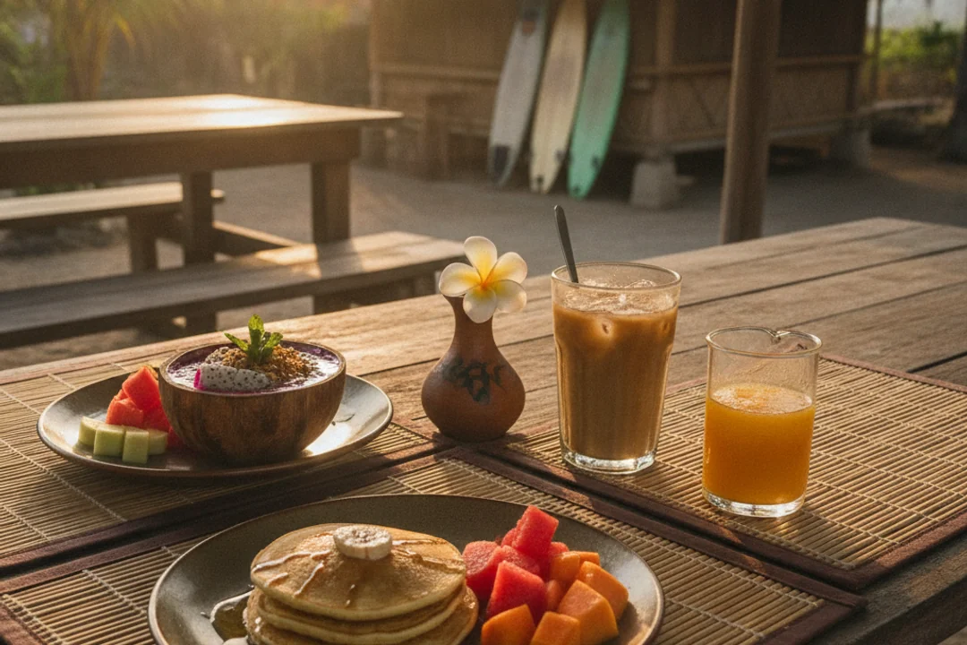 Breakfast at the surf camp in Canggu, Bali